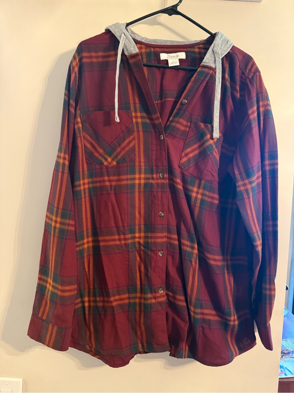 Natural Reflections from Bass Pro/Cabelas Burgundy Plaid Hooded Button-Up Shirt